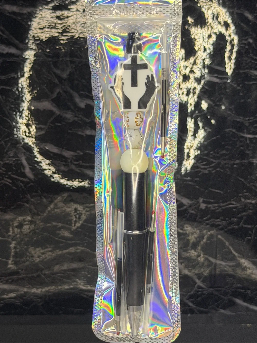 Black Cross Focal Bead Pen Black and Blue Ink